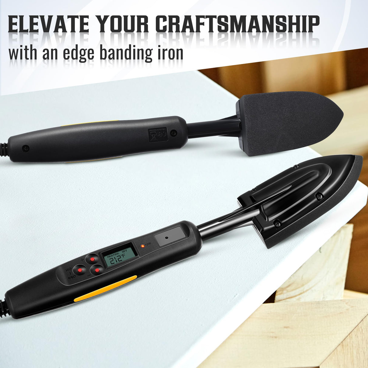 Dreyoo 5 Pcs Digital LCD Edge Banding Iron Set, 110V Veneer Edge Banding Sealing Iron, Wood Edge Banding with 3 Cotton Socks, Metal Stand, Edge Bander Temperature 100-220℃, Iron for Edge Banding Dreyoo