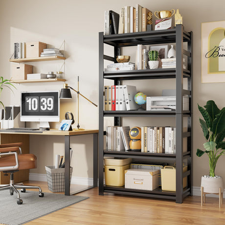 KILISTEELS Book Shelf 5 Tier Metal Wide Bookcase,Heavy-Duty Adjustable Industrial Bookshelves,Tall Bookshelf for Living Room&Office and Kitchen, Black(72" H*35.4W*15.7" D) KILISTEELS