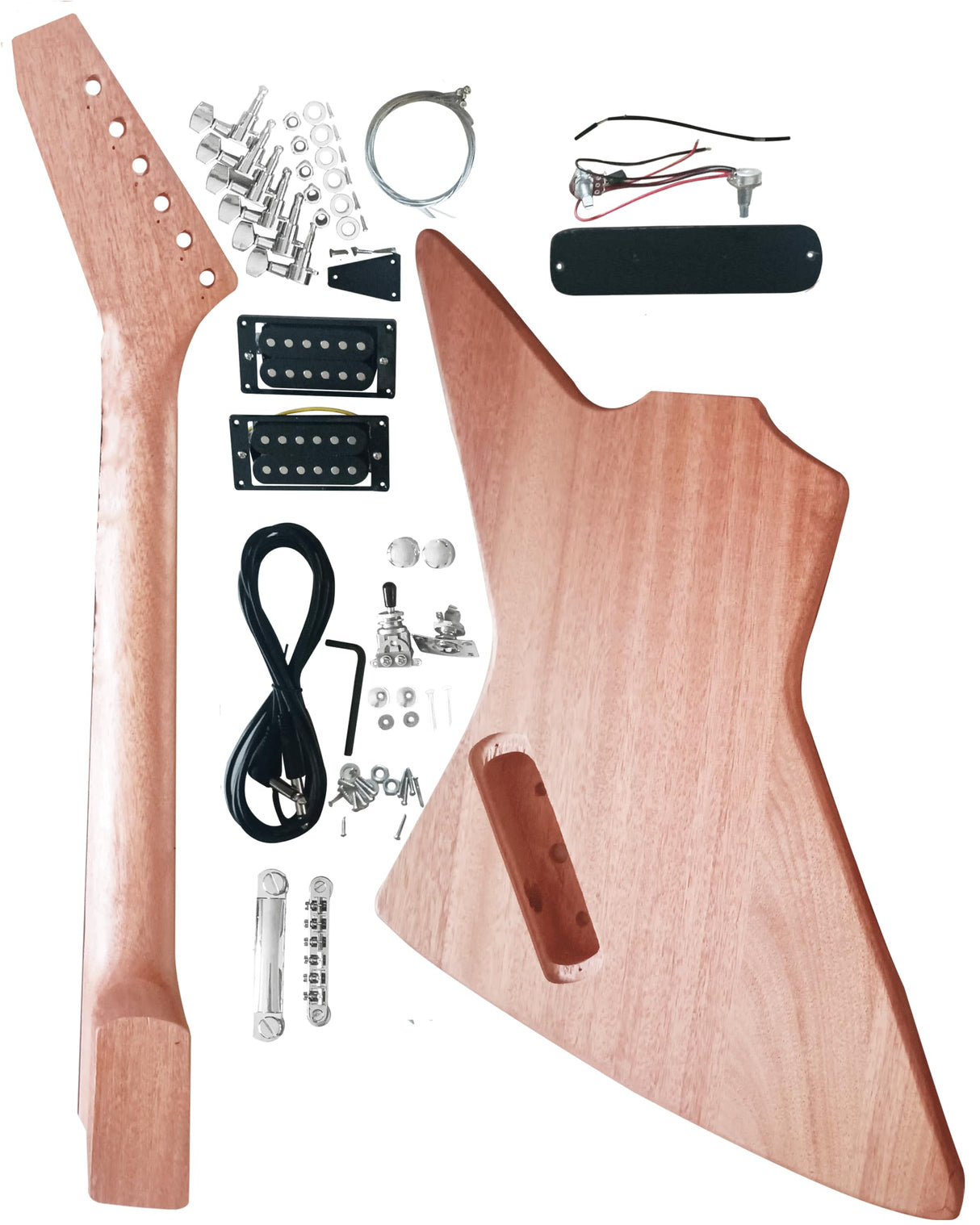 sdwutong EX-Style Electric Guitar Kit Mahogany Body and Neck - Rosewood Fingerboard Explorer Style Electric Guitar Builder Kit sdwu&tong