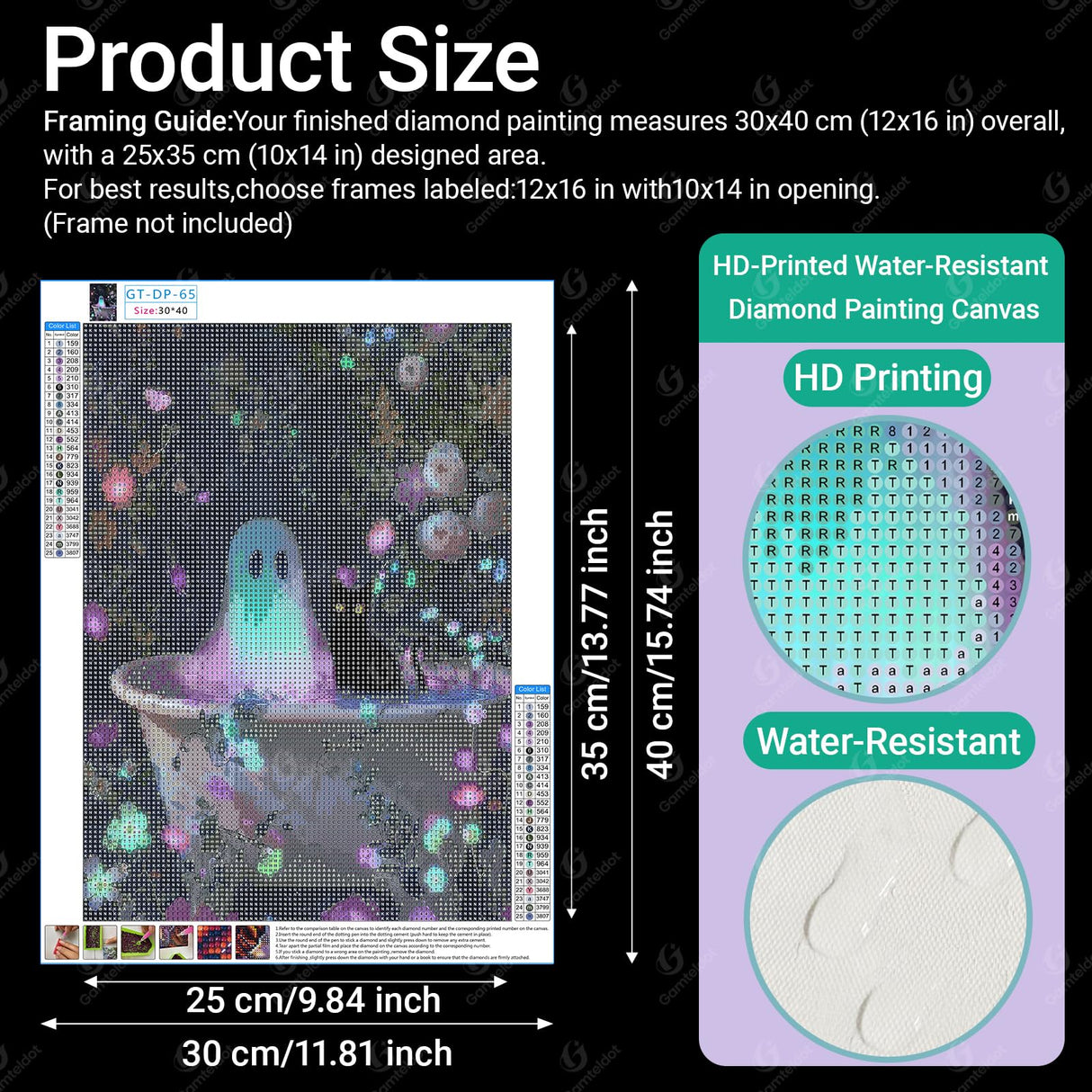 Gamteldot Ghost Diamond Art Kits for Adults Beginners,Halloween Diamond Art DIY 5D Round Full Drill Black Cat Diamond Painting with Full Tools,Diamond Dots Art Crafts for Home Wall Decor Gift-12x16in Gamteldot