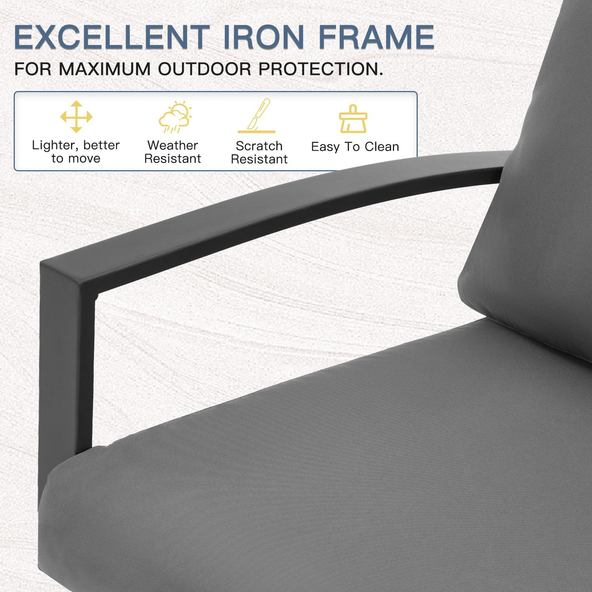 U-MAX Outdoor Patio Furniture Set, 7 Pieces Modern Metal Patio Furniture Set with Waterproof, Outdoor Dining Sofa Set with Table&Chair, Gray Cushions for Balcony, Porch, Lawn, Gray U-MAX