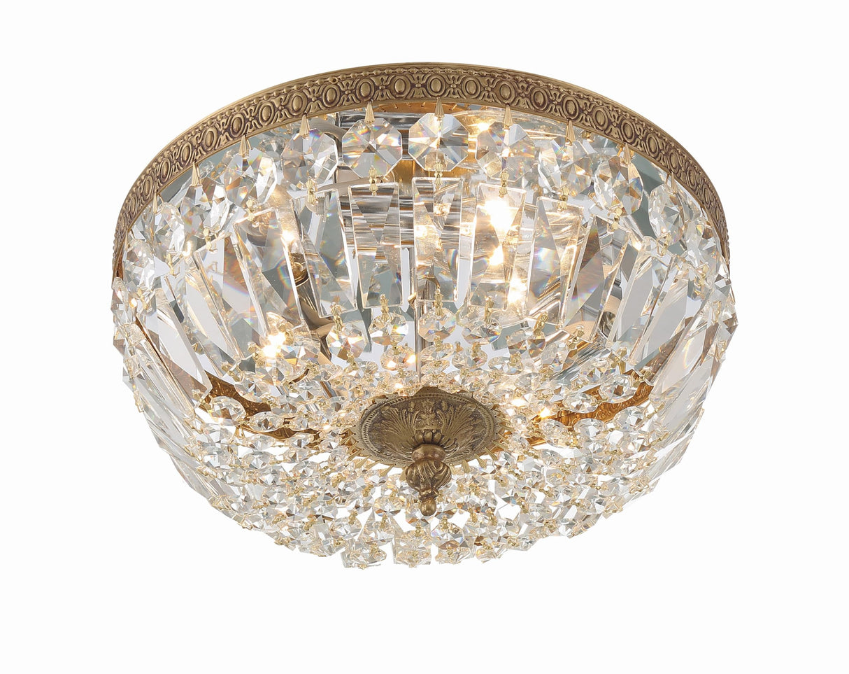 Crystorama 3 Light Clear Italian Crystal Olde Brass Flush Mount Crystorama