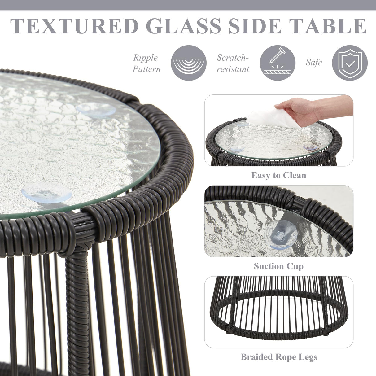 Bezseller 3-Piece Outdoor Patio Furniture Set – L-Shaped Rattan Sectional Sofa with Detachable Lounger, Glass Coffee Table & 4" Cushions – All-Weather PE Wicker for Backyard, Porch, Poolside Bezseller