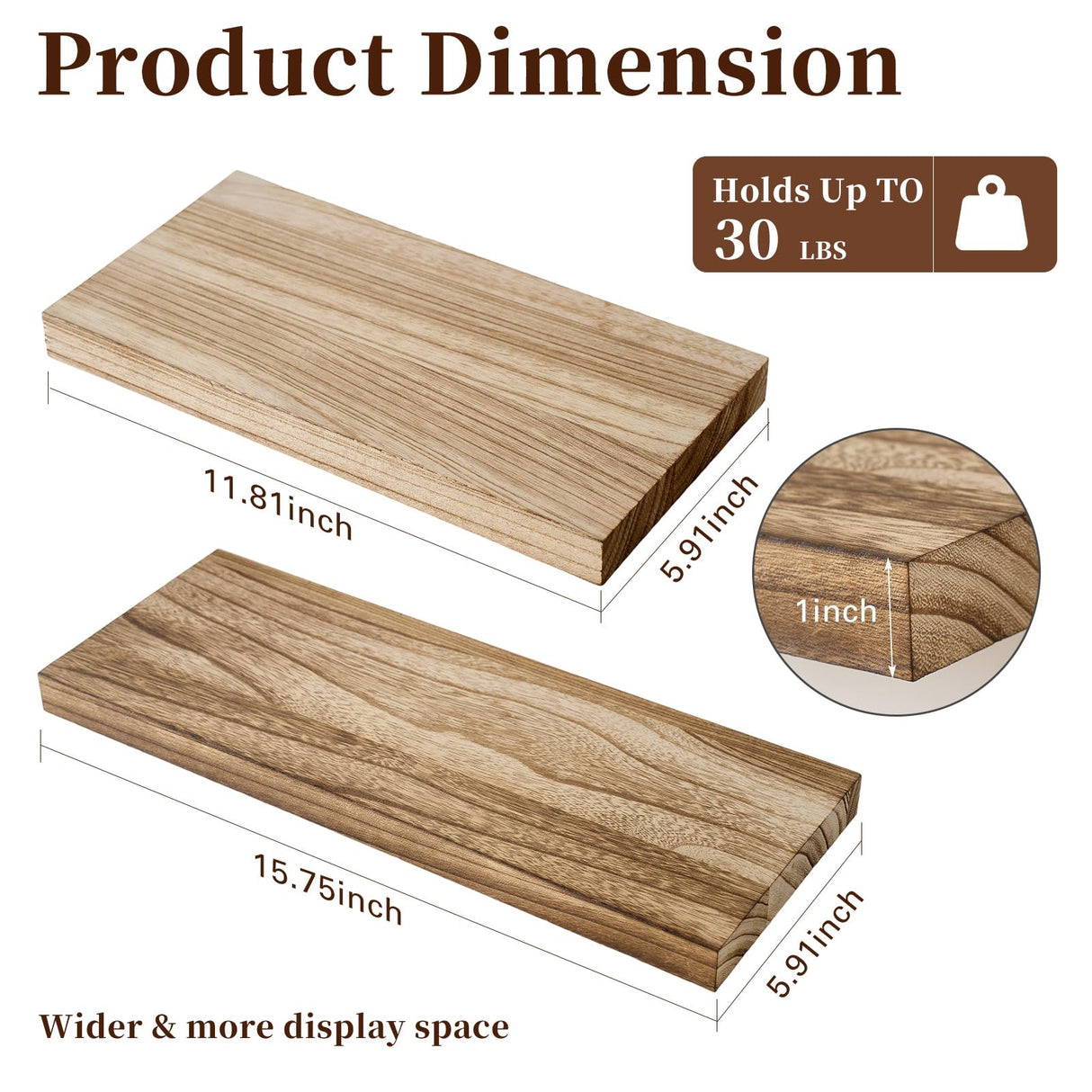 OAKERLAND Floating Shelves for Wall Set of 2, 12 inch Rustic Paulownia Wood Wall Shelves for Bathroom, Living Room, Bedroom and Kitchen, Picture Ledge for Storage,Books,Room Decor, 6x12 inch OAKERLAND