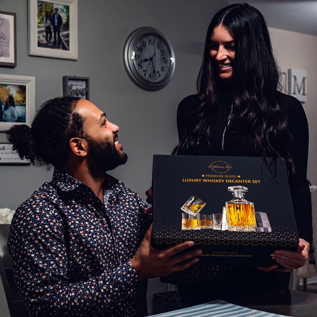 LIGHTEN LIFE Whiskey Decanter Set with Bar Accessories,Crystal Whiskey Decanter and Glass Set in Gift Box,Non-Lead Bourbon Decanter Set for Rum Scotch,Wedding Anniversary Birthday Gift for Men Him Dad LIGHTEN LIFE