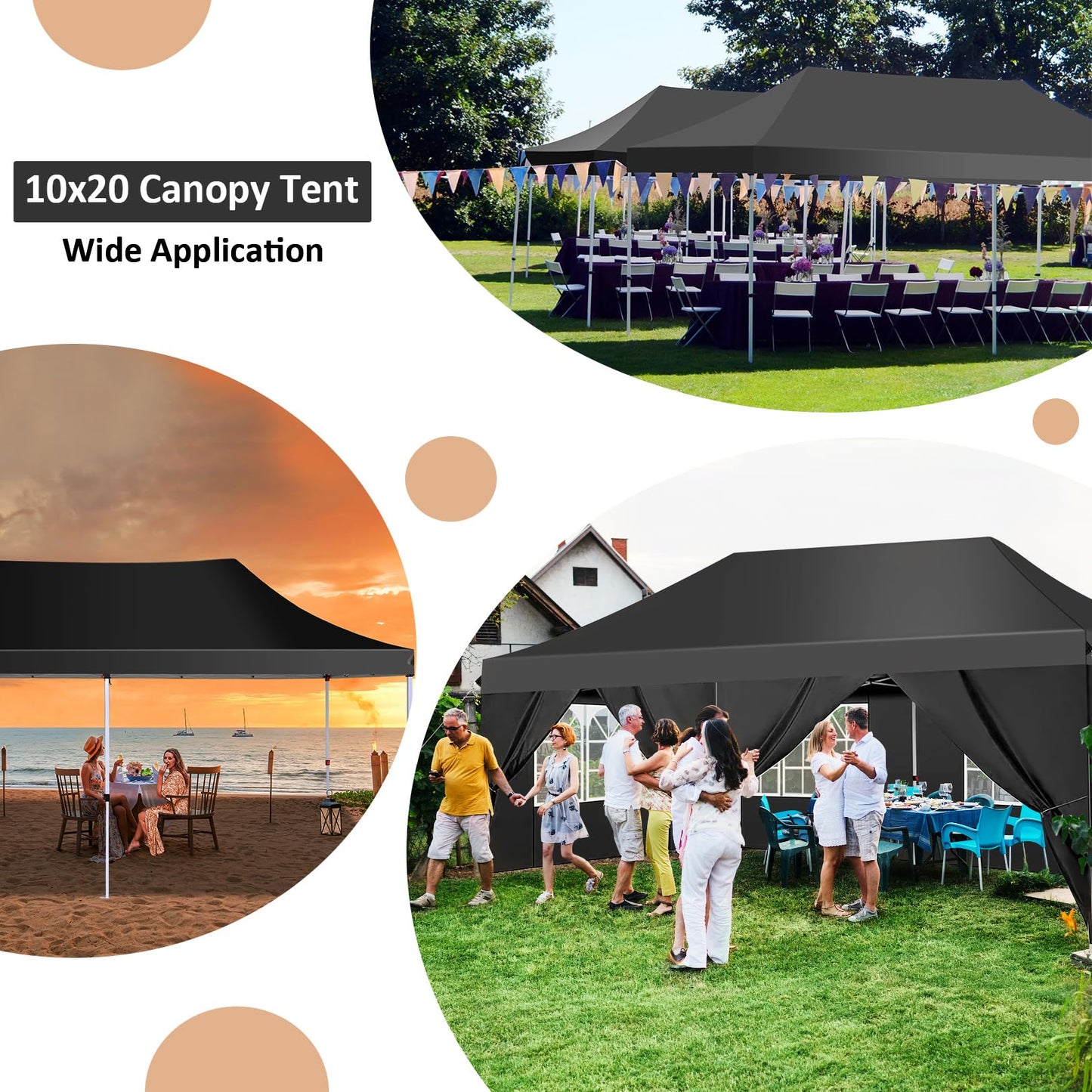 COBIZI 10x20ft Pop Up Canopy Tent with 6 Removable Sidewalls, Easy Up Commercial Canopy, Waterproof and UV50+ Gazebo with Portable Bag, Adjustable Leg Heights,Party Tents for Parties, with 4 Sandbags