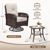 wildformers 2 Luxury Outdoor Swivel Wicker Glider Patio Chairs with Table Set, Overstuffed Washable Cushions, Ideal for Porch, Balcony, Deck, Brown Rattan and Beige Cushions wildformers