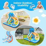 TOAOB Inflatable Water Slide,5 in 1 Dolphin Inflatable Bounce House for Kids- Climbing Wall Splash Pool Water Cannon Basketball Rim - 480W Blower - for Indoor Outdoor Backyard Birthday Party TOAOB