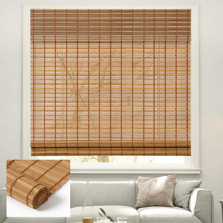 Kokorona Cordless Bamboo Roller Blinds, Light Filtering Bamboo Shades for Indoor Windows, Natural Bamboo Shades, Roll Up Bamboo Roman Shades for Home, Office, Easy to Install, 40" W x 64" H, Squirrel Kokorona