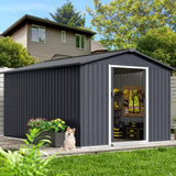 Garvee 8x15 ft Metal Storage Shed with Pitched Roof & Lockable Door, Outdoor Weatherproof Yard Tool Storage Shed for Organizing Bike, Lawn Mower, Tools and Equipment in Backyard, Yard, Lawn, Grey Garvee