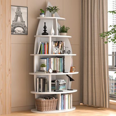 Yeyawomy 72-inch Corner Shelf, 6-Tier Wooden Bookshelf, Floor-Standing Standing Bookcase Storage Rack, Toy Organizer Cabinet Chest, Book Display Shelf, White