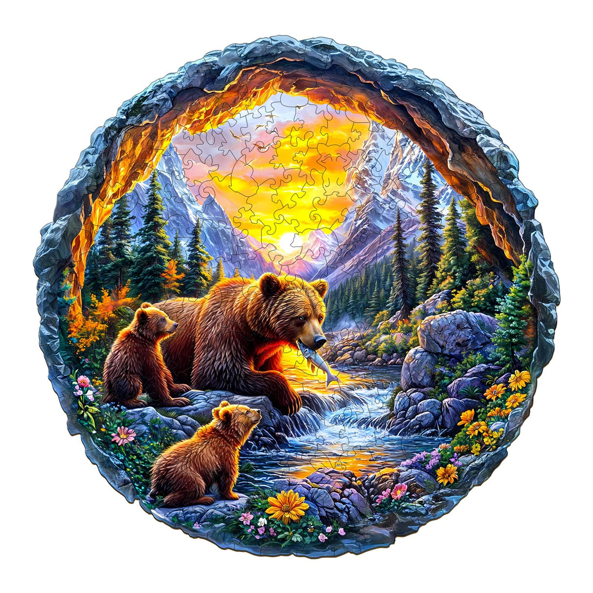 KAAYEE Wooden Puzzles for Adults 290 Pieces Visual 3D Bear Family Wooden Jigsaw Puzzles for Adults Animal Wood Puzzle Gifts for Mother's Day Mom Adult Kids Bear Puzzle(13.4 * 13.4in) KAAYEE