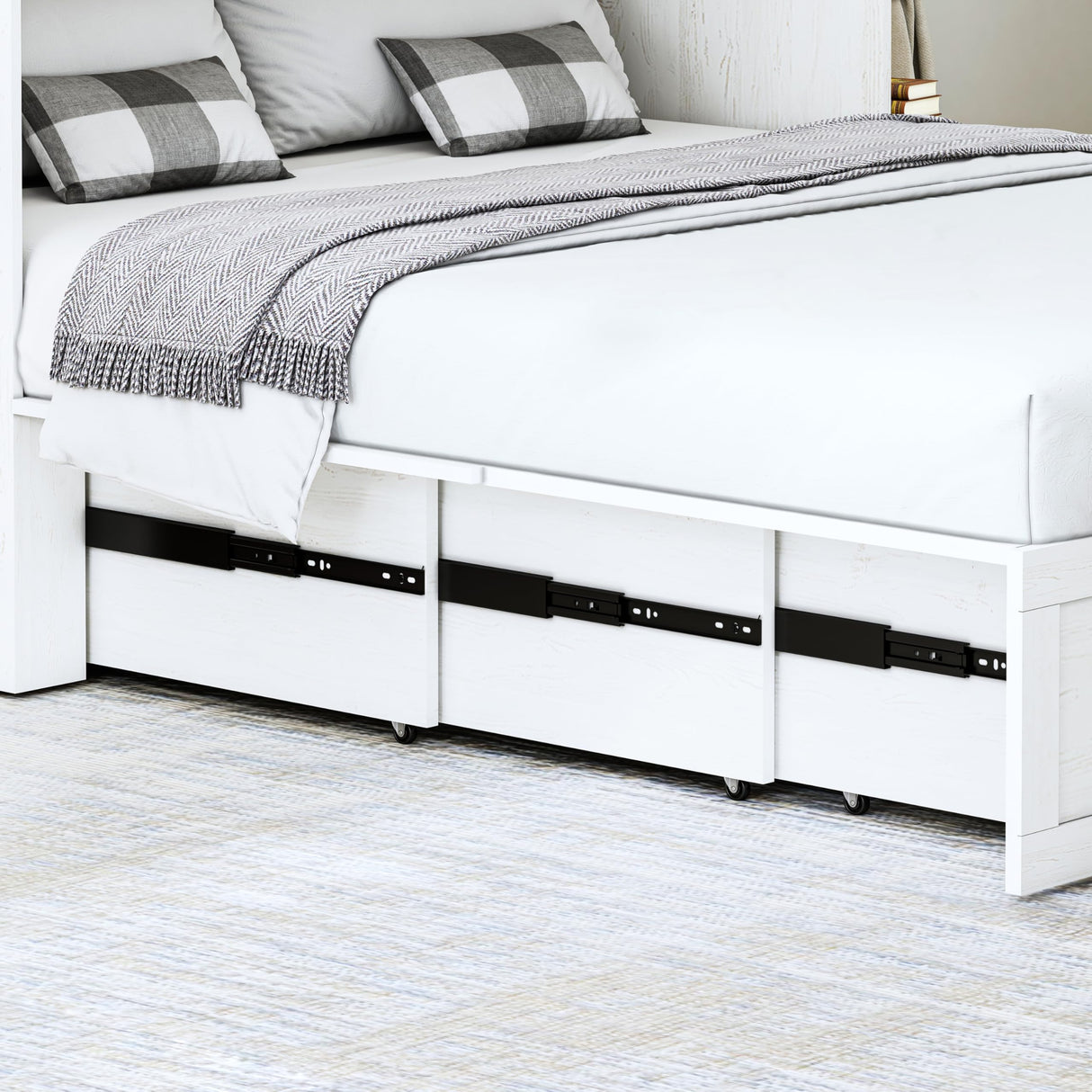 Queen Murphy Bed with Storage & Charging Station, Farmhouse Murphy Cabinet Bed with Large Drawer, Hideaway Foldable Platform Bed for for Guest Room, Bedroom, Home Office, Mattress Not Included, White CayugaCrekrd