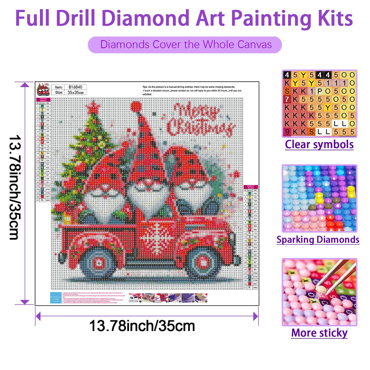 JXDXDJ Christmas Diamond Art Kits for Adults,Gnome Full Round Drill 5D Diamond Painting Kits for Beginner,Red Truck DIY Diamond Dots Paintings Picture,Gem Art for Adults Crafts,Home Decor 13.8x13.8 In JXDXDJ