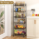 6 Tier Slim Rolling Storage Cart, Narrow Mobile Shelving Unit Organizer Utility Cart with Wheels, Metal Wire Storage Rack with Baskets for Kitchen, Bathroom, Laundry & Living Room, 10in(W) ThreeHio