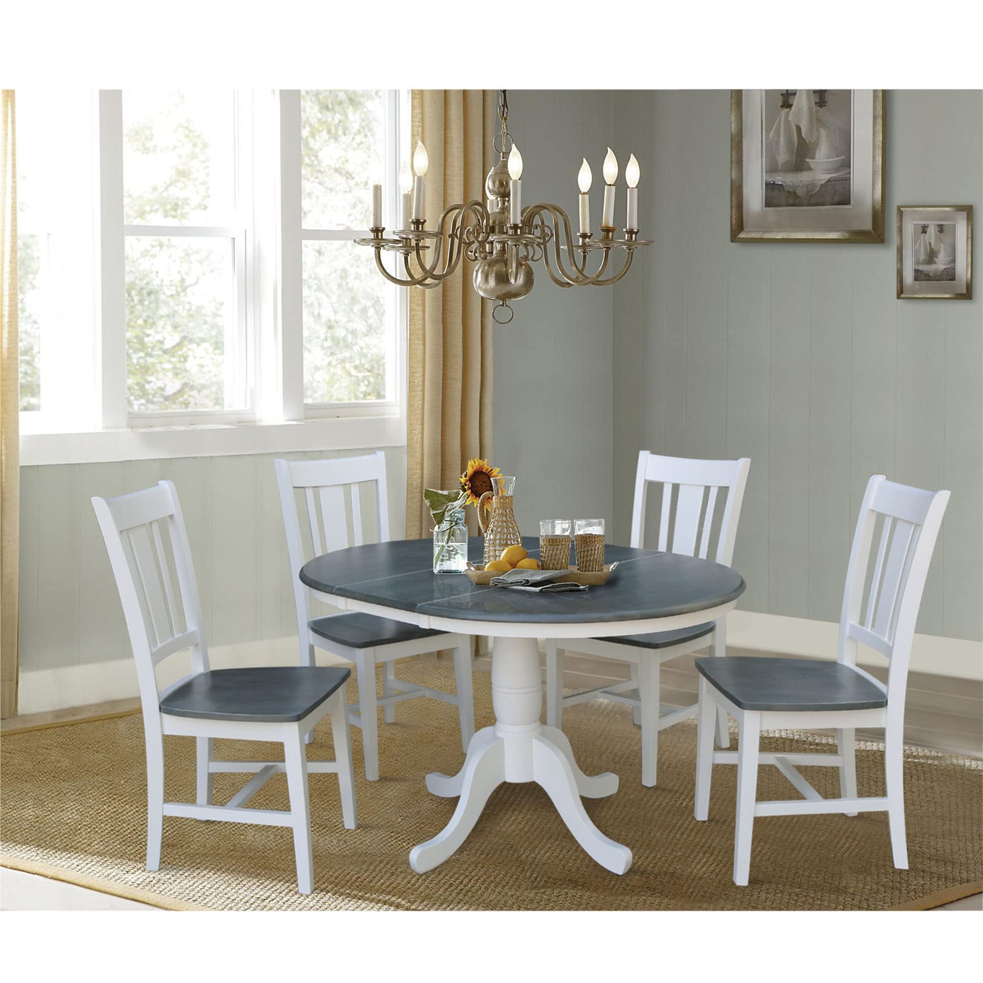 IC International Concepts Chairs Dining Table Set, White/Heather Gray - WoodArtSupply