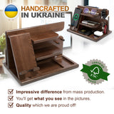 TESLYAR Wood Phone Docking Station for Men - Desktop or Nightstand Organizer - Birthday gifts for Men or Dad - Anniversary Idea from Wife - Key Holders, for Wallet, Watch & Essentials (Chestnut Brown) TESLYAR