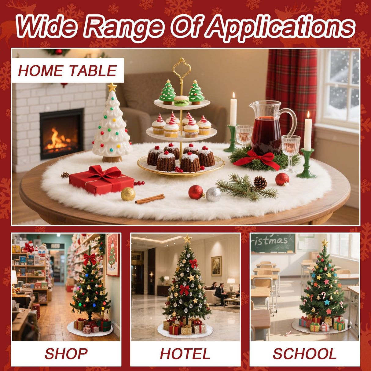 RAINFLOW 36" Christmas Tree Skirt - Faux Fur White Christmas Tree Skirts, Plush Velvet Xmas Decoration Indoor for Home Farmhouse Shop Restaurant School Holiday Party RAINFLOW