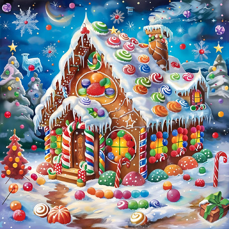 Christmas House Diamond Painting Kits for Adults, DIY Cartoon Candy House Full Round Diamond Art Kits for Adults Beginners, Winter Gem Art Painting Craft Kit for Home Wall Decor 14 X 14 Inch Fotasmua