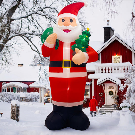 Fayavoo 14FT Giant Christmas Inflatables Outdoor Decoration Santa Claus, Christmas Blow Ups with Gift Bag Christmas Tree and LED Lights, Xmas Decor Outdoor for Outside Garden Lawn Holiday Party