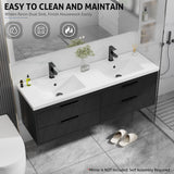 eclife 60" Bathroom Vanities Cabinet with Sink Combo, Wall Mounted Floating Cabinet W/Decor Line, Soft-Close System, 4 Extra Big Drawers, Matte Black Faucet, Black eclife