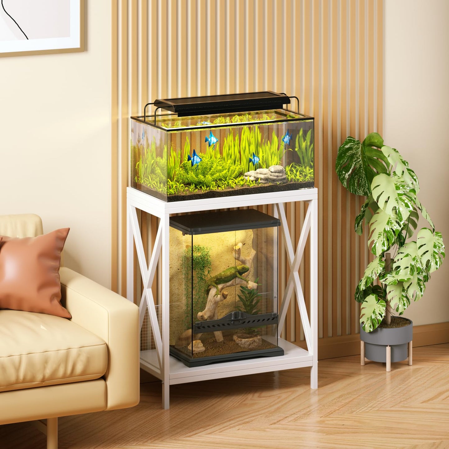 Fish Tank Stand, 10-20 Gallon Aquarium Stand Metal Frame for Fish Tank Accessories Storage, 2-tier Fish Tank Rack Shelf for Home Office, 24" L x 13" W x 28" H - WoodArtSupply