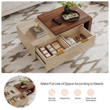 Tribesigns Extendable Coffee Table, 42"-65" Length Adjustable Reversible Wood Coffee Table with 2 Storage Drawers for Living Room, Large Long Rectangular Dual-Tone Center Table, Walnut & Oak Tribesigns