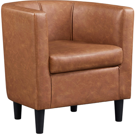 Yaheetech Accent Chair, PU Leather, Modern and Comfortable Armchairs, Upholstered Barrel Sofa Chair for Living Room Bedroom Waiting Room, Brown Yaheetech