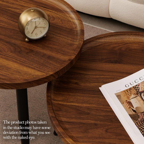 Semjar 2 Pcs Mid Century Modern Round Coffee Tables for Living Room,Easy Assembly Nesting Coffee Tables,Natural Wood Color Minimalist Circle Coffee Tables for Bedroom Office Balcony Yard Semjar