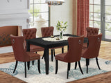 East West Furniture DUDA7-BLK-26 7 Piece Dining Room Table Set Includes a Rectangle Solid Wood Table and 6 Upholstered Parson Chairs, 36x60 Inch, Black East West Furniture