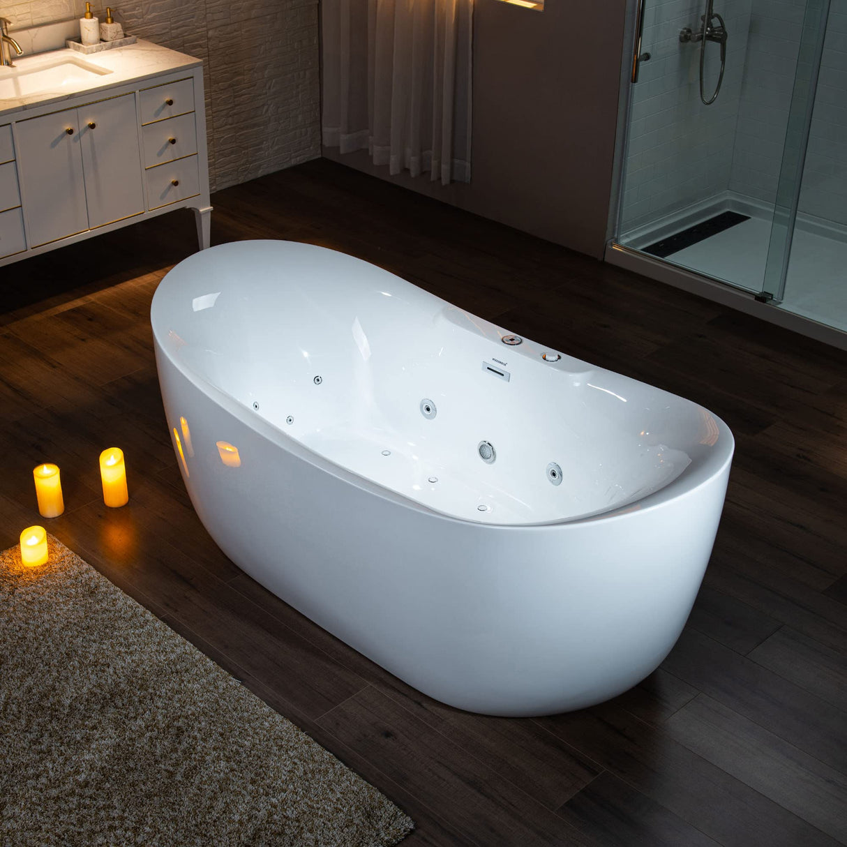 WOODBRIDGE 72" x 35-3/8" Whirlpool Water Jetted and Air Bubble Freestanding Heated Soaking Combination Bathtub with LED control panel, BJ400 WOODBRIDGE