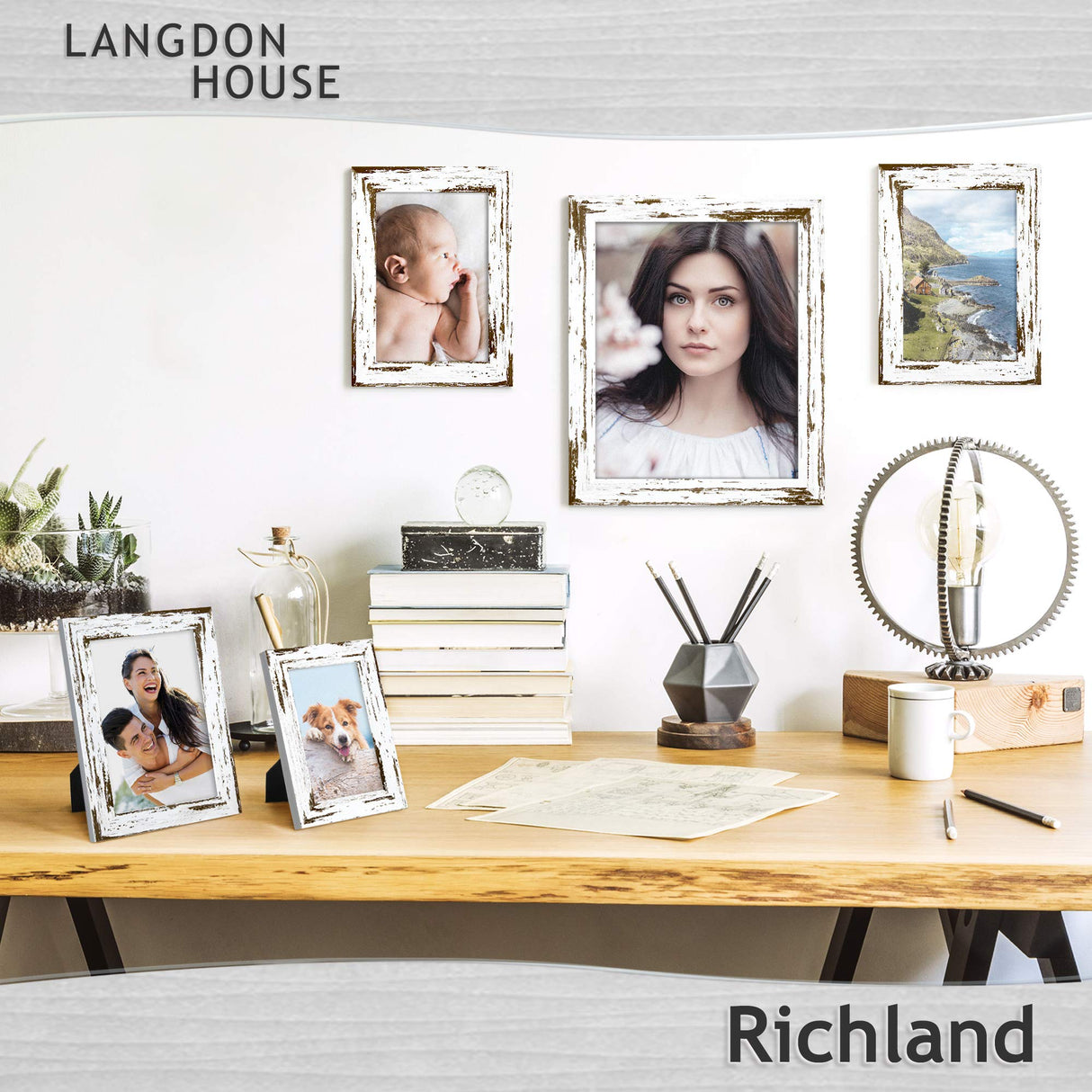 Langdon House 8x10 Picture Frames (Distressed White, 3 Pack) Farmhouse Style, Richland Collection Langdon House