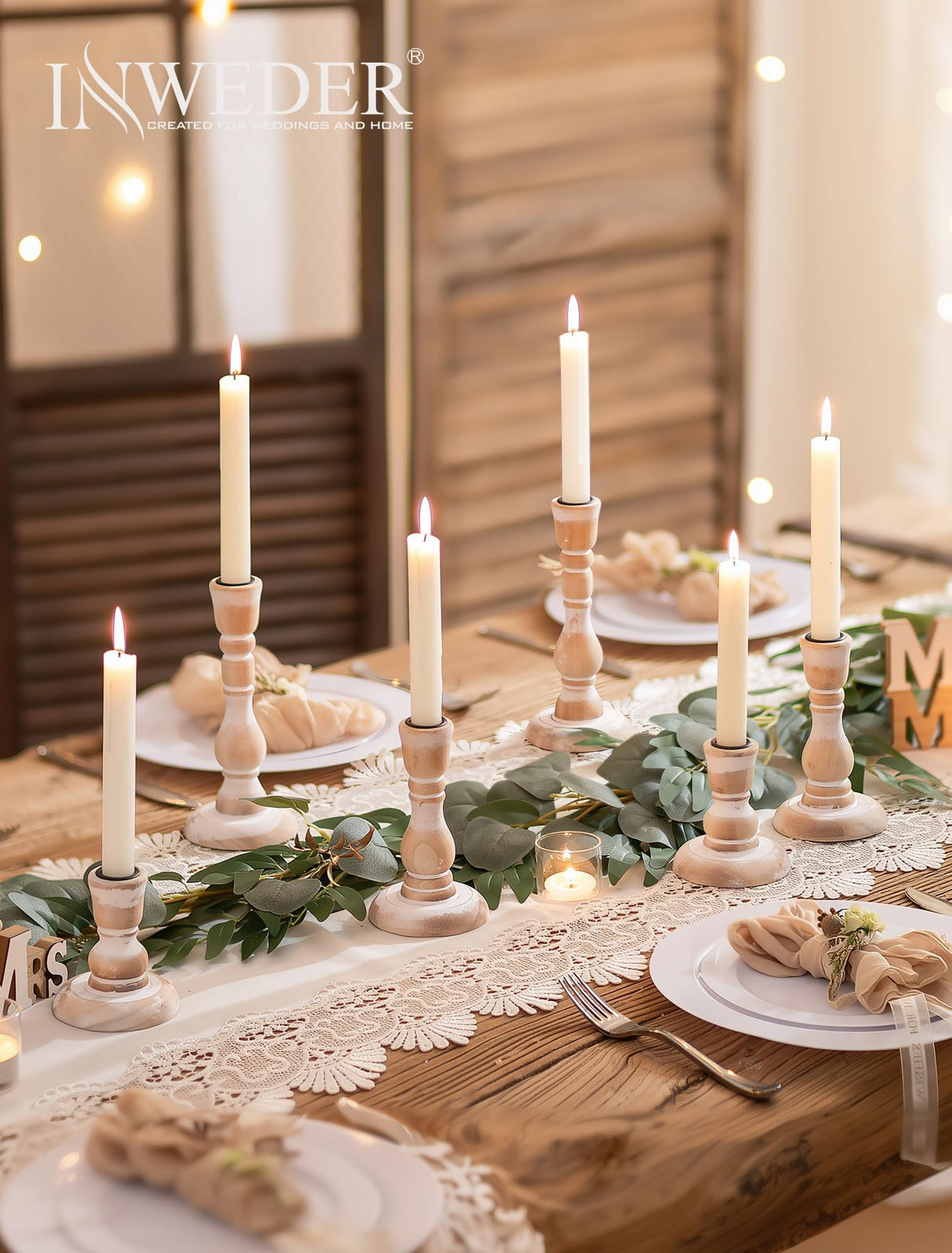 Inweder Wooden Candlestick Holders Rustic: Farmhouse Wood Taper Candle Holders Boho Candle Sticks Holder Decor for Home Dinning Table Mantle Party Holiday Christmas Wedding Set of 3 Inweder