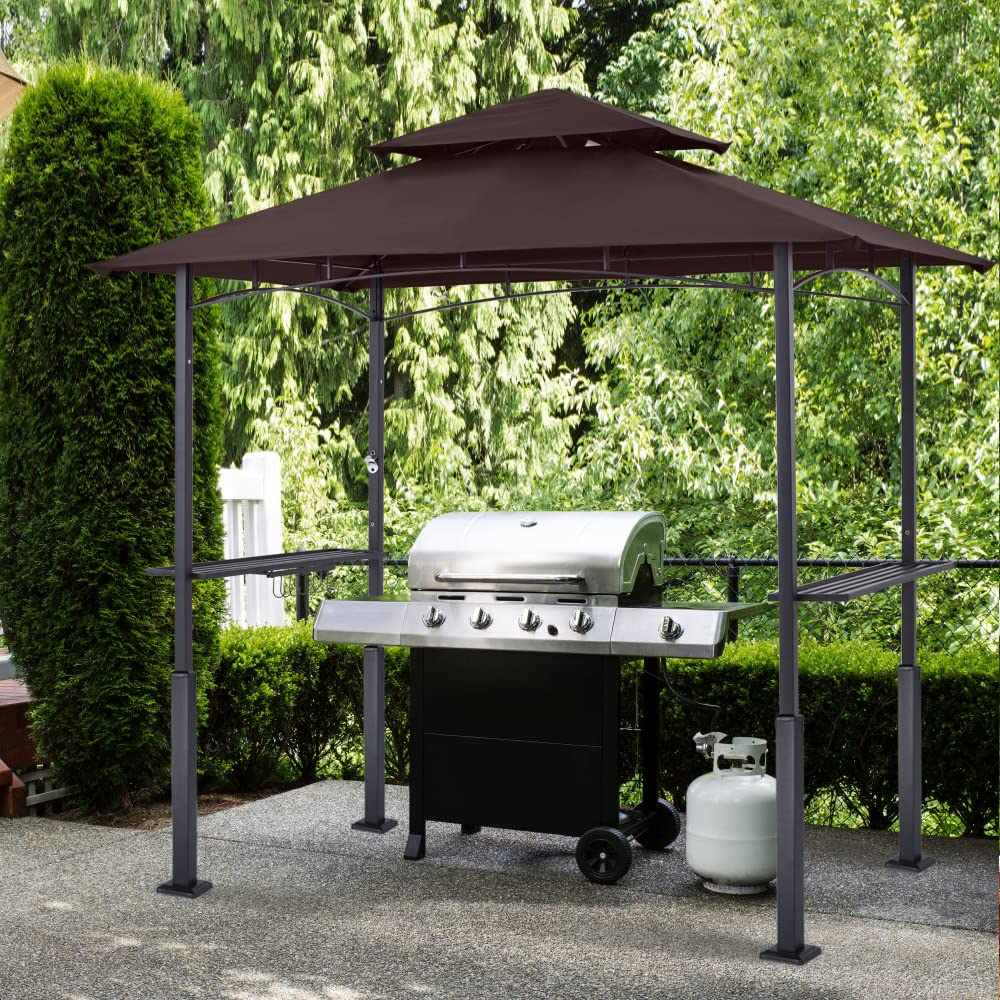 ABCCANOPY 8'x 5' Grill Gazebo Canopy - Outdoor BBQ Gazebo Shelter with LED Light, Patio Canopy Tent for Barbecue and Picnic (Brown) ABCCANOPY