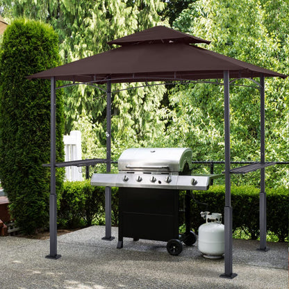 ABCCANOPY 8'x 5' Grill Gazebo Canopy - Outdoor BBQ Gazebo Shelter with LED Light, Patio Canopy Tent for Barbecue and Picnic (Brown)