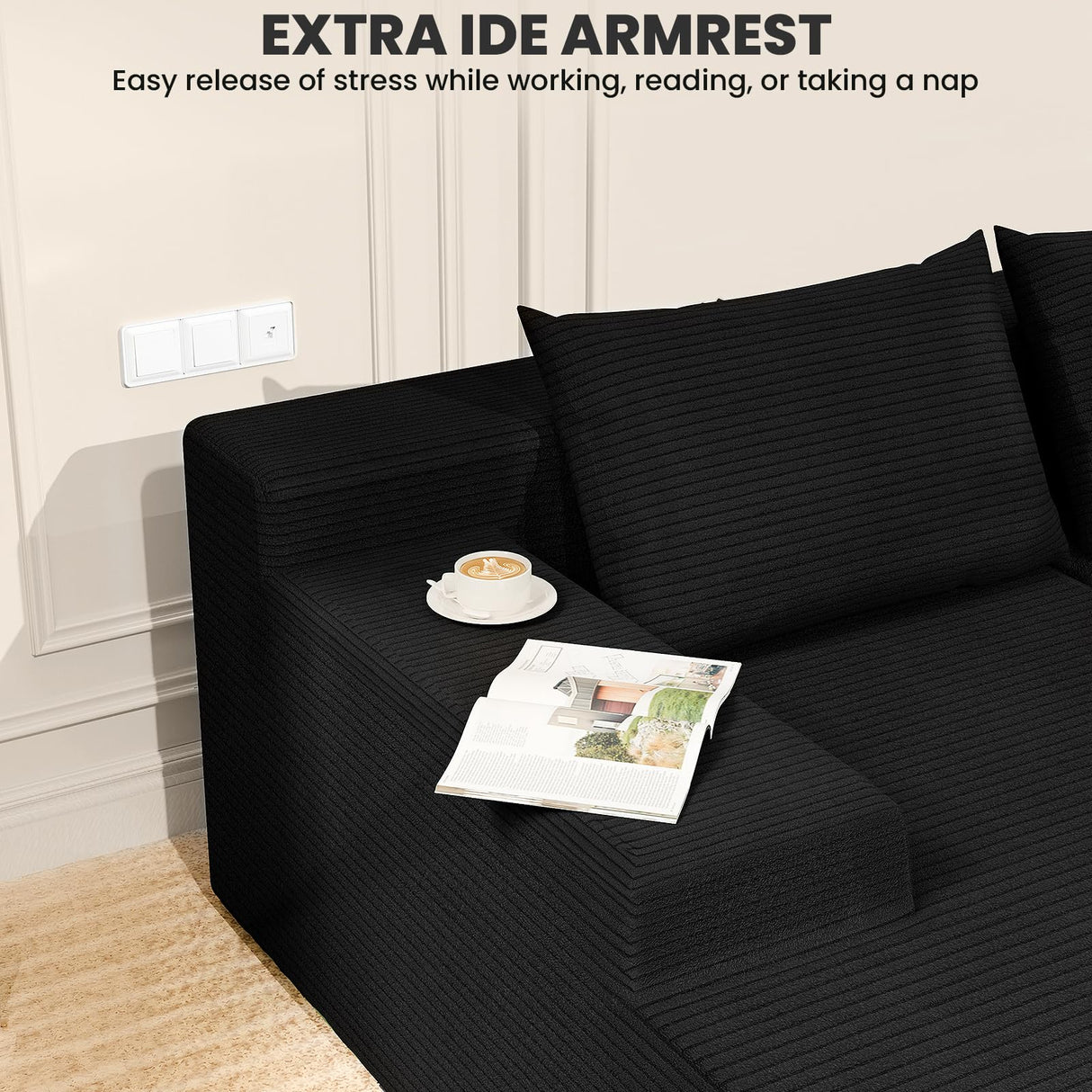 LEVELEVE 106" Cloud Sectional Couch with Deep Seat，Modern Modular Sofa with L-Shape Chaise，No Assembly Required, Upholstered Couches for Living Room Bedroom(Black,Left Facing Chaise) LEVELEVE