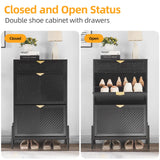 HUSHEDIFY Shoe Cabinet Storage with 2 Flip Drawers, Narrow Hidden Shoes Organizer Cabinet for Entryway, Freestanding Slim Shoe Rack Front Door Entrance(Black) HUSHEDIFY