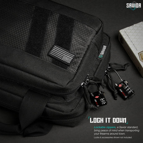 Savior Equipment Specialist Series Tactical Double Scoped Handgun Firearm Case Pistol Bag for Outdoor Hunting Shooting Range, Lockable Compartment, Additional Magazine Storage Slots Savior Equipment