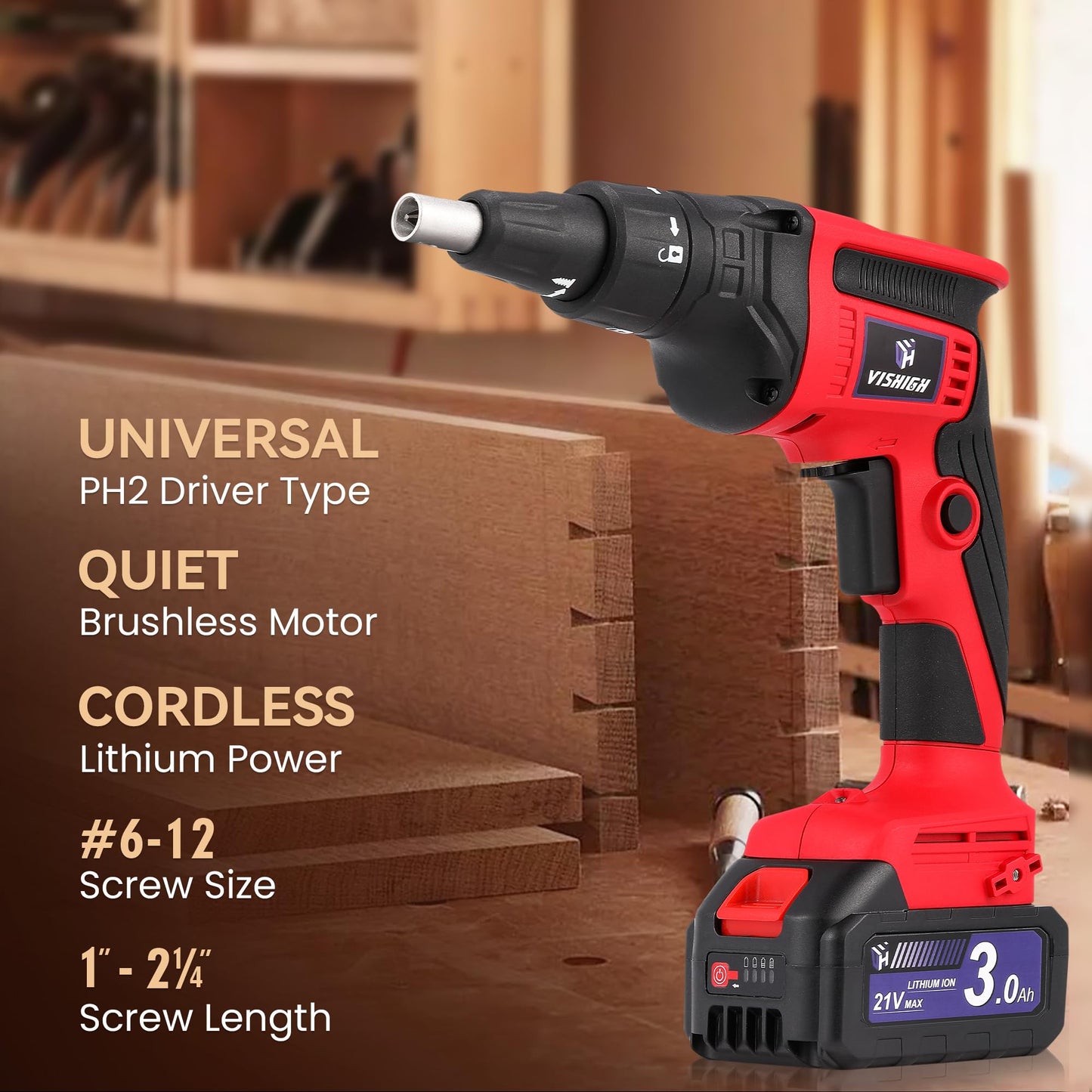 VISHIGH Drywall Collated Screw Gun 20V MAX with Auto-feed Attachment, Cordless Sheetrock Magazine Screwdriver with 3.0Ah Lithium Battery and Charger Battery-Powered Drill - WoodArtSupply