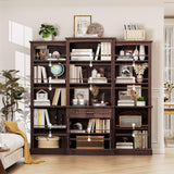 Spurgehom 70" Tall Bookshelves and Bookcases with Doors Large Bookshelf with Drawers, Farmhouse Bookcase with Storage Cabinet, Standing Display Storage Bookshelf for Home Office, Brown Spurgehom