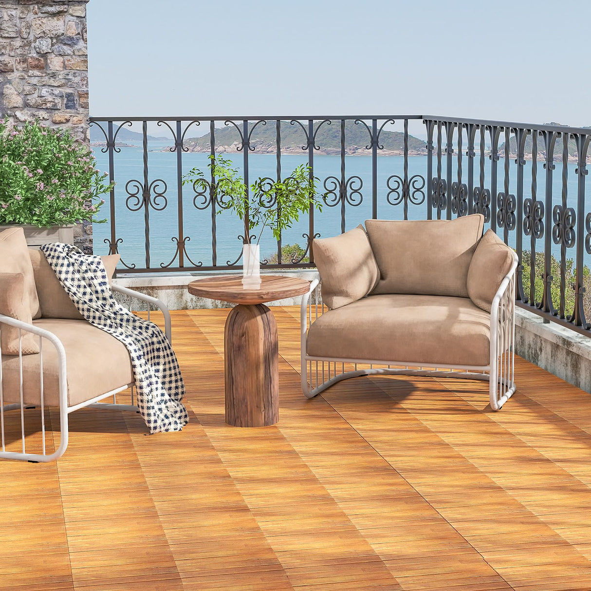 Tangkula 27 PCS Interlocking Deck Tiles, 12" x 12" Acacia Wood Floor Tiles for Patio, Balcony, Garden Indoor, 27 Sq. Ft Flooring Pavers Outdoor Waterproof, Tools Free Assembly (Stripe) Tangkula