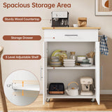 OtterOasis Kitchen Island Cart with Storage, Small Kitchen Island on Wheels with Large Drawer, Adjustable Shelf & Towel Rack, Rolling Island Table for Kitchen & Dining Room, White OtterOasis