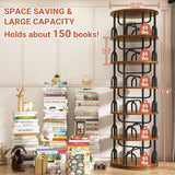 Aheaplus 6 Tier Rotating Bookshelf Tower, Revolving Bookcase, 360° Round Spinning Book Shelf, Narrow Swivel Bookshelves Vertical Turning Corner Bookshelf Organizer for Small Space, Rustic Brown Aheaplus
