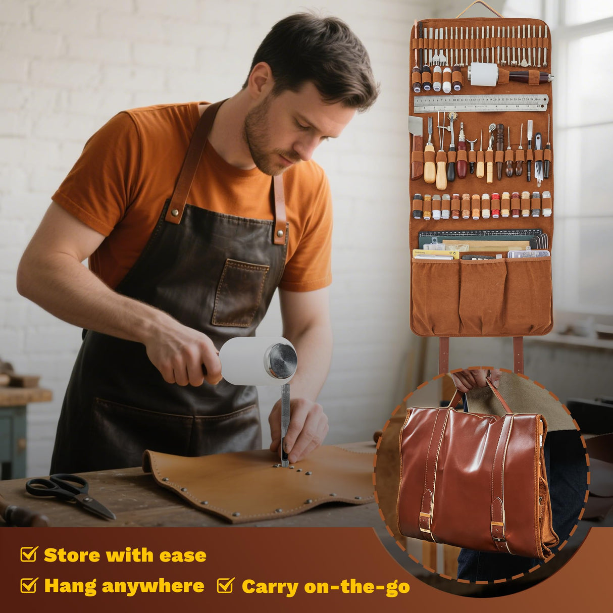 SAKERNEO Professional Leather Working Tools Kit with 52 Stamping Molds, Multi-Size Hole Punch Tool, Engraving/Cutting Mats & Rivet Accessories,Leather Crafting Kit for DIY, Repair & Stitching SAKERNEO