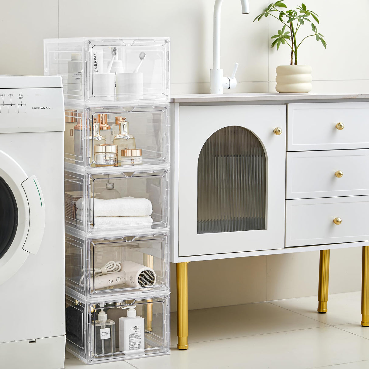 LXLXXL Storage Bins with Lids, 6 Pack Clear Plastic Storage Containers with Magnetic Acrylic Door, 19 Qt Stackable Storage Box for Home,Office Organizing LXLXXL