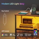 TRIFEBLE Nightstands Set of 2, Night Stand with Charging Station and Led Lights, Bedside Table with 2 Fabric Drawers for Bedroom, Small Side End Table with Open Shelf, Rustic Brown TRIFEBLE