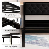 Feonase Twin Size Metal Bed Frame with Faux Leather Button Tufted Headboard, Heavy-Duty Platform Bed Frame with 12" Storage, Steel Slats Support, No Box Spring Needed, Noise Free, Black Feonase