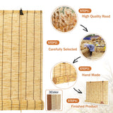 PHUSTJKL Blinds Roll Up Shade Bamboo Reed Roll Up with Lifter, Sun Protection Blackout Privacy Breathable Coffee Reed Curtains for Indoor/Outdoor, Easy to Install (Coffee-Black Line, 28x60in(WxH)) PHUSTJKL