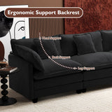 Ihanherry 111.4" L Shaped Modern Sofa Modular Sectional Cloud Couch with Ottoman, 4-Seat Chenille Deep Seat Sofa with Pillow for Living Room, Bedroom and Apartment, Black Ihanherry