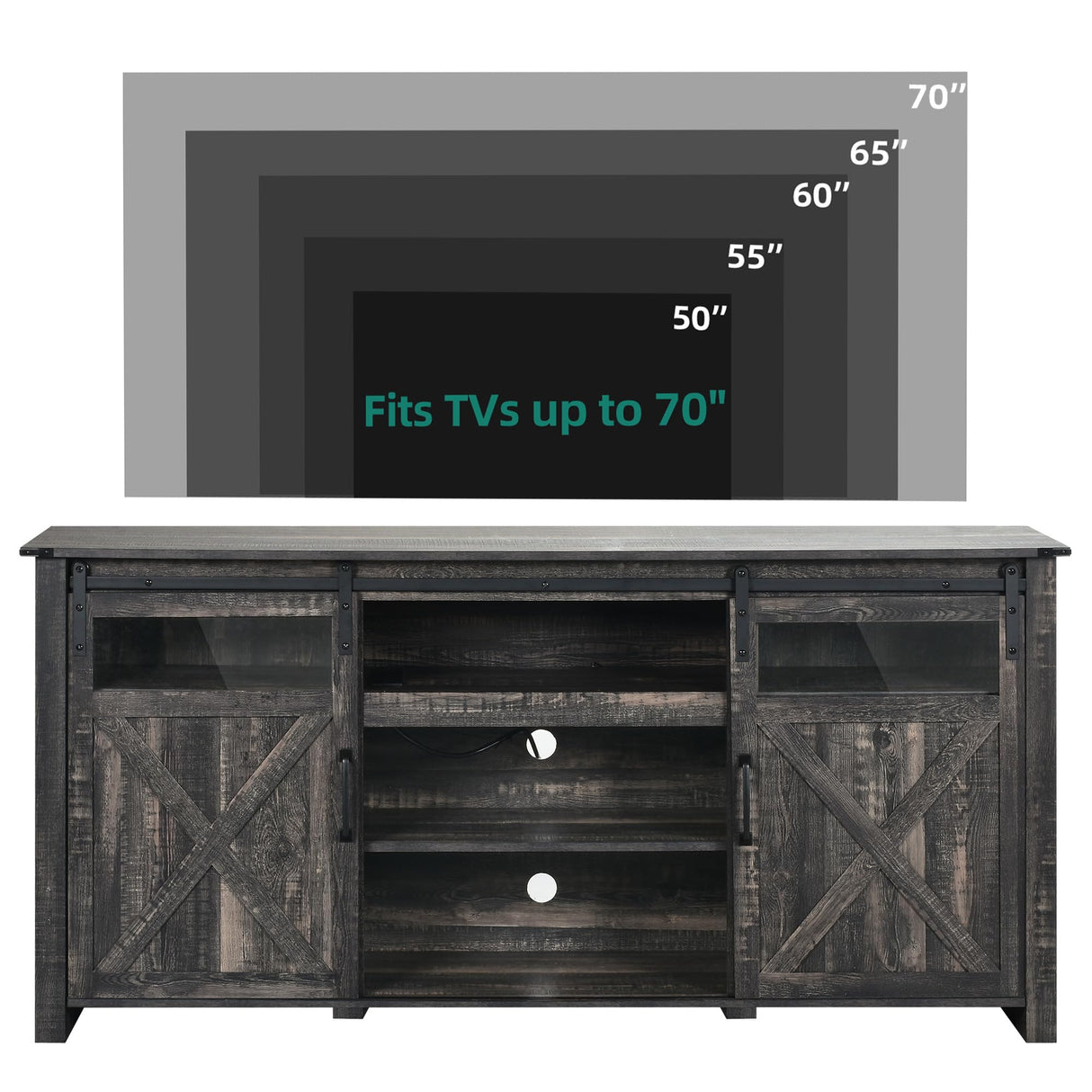 YITAHOME Farmhouse TV Stands for 75 Inch TV with Power Outlets, Entertainment Center with Sliding Barn Doors and Adjustable Shelves, TV Cabinet Media Console Table for Living Room, Dark Rustic Oak YITAHOME